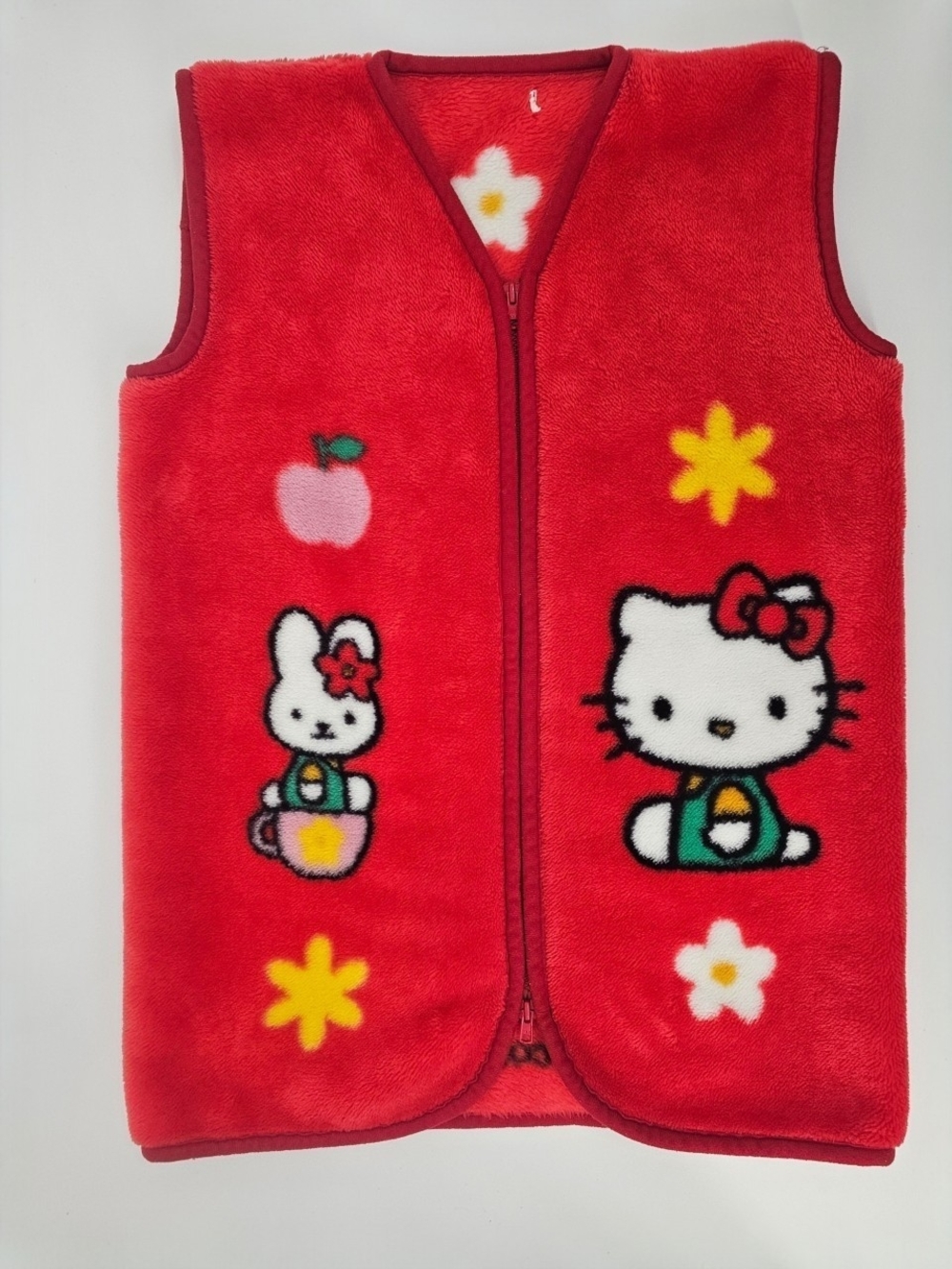 Vintage Sanrio Japan Hello Kitty & Mimi Plush Fleece Zip Vest Red 1976 Rare